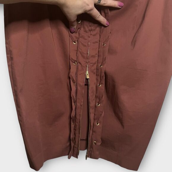 Body By Victoria's Secret Y2k Rosy Brown Zip Back Lace-Up Pencil Skirt Size 14 - Picture 10 of 13